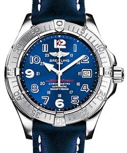 Aeromarine Superocean in Steel on Blue Calfskin Leather Strap with Blue Dial