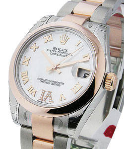 Datejust in Steel with Rose Gold Domed Bezel on Steel and Rose Gold Oyster Bracelet with Mother of Pearl Roman Diamond Dial