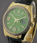 Datejust in Yellow Gold with Diamond Bezel on Black Alligator Leather Strap with Green Arabic Wave Diamond Dial