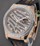 Rose Gold Zebra - Royal Pink - Baguette Diamond Bezel Rose Gold on Strap with Zebra Diamond Dial