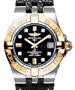 Galactic 30 Ladies' Quartz in 2-Tone Steel and YG on Black Strap with Black Diamond Dial