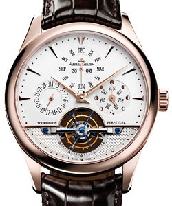 Master Grande Tradition Tourbillon Perpetual Calendar in Rose Gold on Brown Alligator Strap with Silver Dial