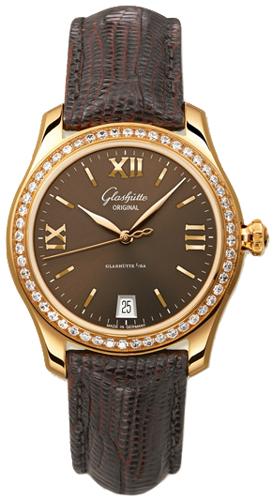 Lady Serenade 36mm Autoamtic in Rose Gold with Diamonds Bezel on Brown Lizard Leather Strap with Brown Dial