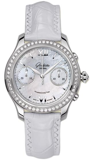Glashutte Lady Serenade Chronograph 38mm Autoamtic in Stainless Steel with Diamonds Bezel
