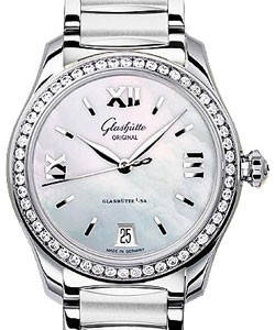 Lady Serenade 36mm Automatic in Steel with Diamond Bezel on Stainless Steel Bracelet with Mother of Pearl Dial