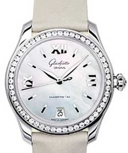 Lady Serenade  36mm Automatic in Steel with Diamonds Bezel on Beige Satin Strap with Mother of Pearl Dial