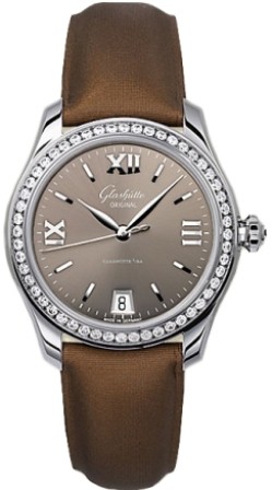 Lady Serenade 36mm Automatic in Steel with Diamond Bezel on Brown Satin Strap with Brown Dial