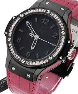 Big Bang Tutti Frutti 38mm in Black Ceramic with Pink Bageutte Diamond Bezel on Pink Alligator Strap with Black Dial