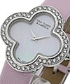  Vintage Alahambra with Diamond Bezel White Gold on Pink Strap with MOP Dial