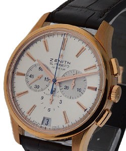 El Primero Captain Chronograph in Rose gold on Strap with Silver Dial