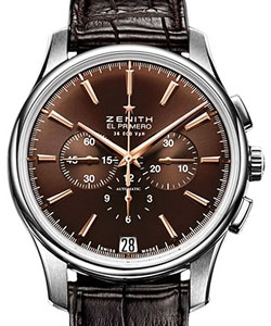 El Primero Captain in Steel on Brown Alligator Leather Strap with Brown Dial