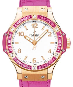 Big Bang 38mm Tutti Frutti Rose Gold-Pink Sapphires on Strap with White Dial