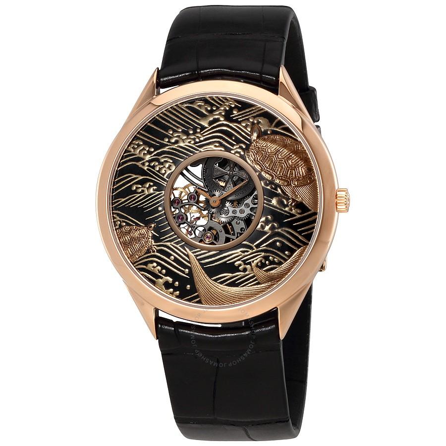 Metiers D''Art Turtle Lotus in Rose Gold on Black Alligator Leather Strap with Black Maki Lacquer Dial