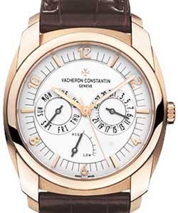 Quai de I''lle Day Date Power Reserve in Rose Gold on Brown Crocodile Leather Strap with Silver Dial