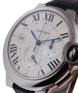 Ballon Bleu de Cartier Chronograph XL in Steel on Black Crocodile Leather Strap with Silver Dial