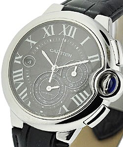 Ballon Bleu de Cartier Chronograph in Steel on Black Crocodile Leather Strap with Black Dial