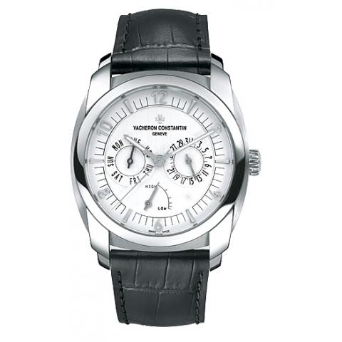 Quai de Ille Day Date Power Reserve in Palladium  on Black Leather Strap with Silver Dial