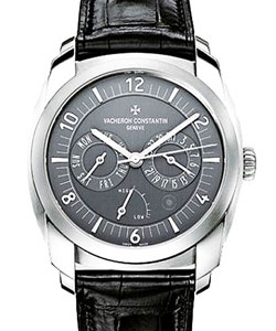 Quai de Ille Day Date Power Reserve in Palladium  on Black Alligator Leather Strap with Grey Dial