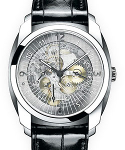 Quai de Ille Day Date Power Reserve in Palladium on Black Leather Strap with Skeleton Dial