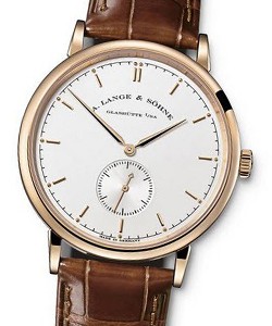 Saxonia Thin in Rose Gold On Brown Crocodile Leather Strap with Silver Dial