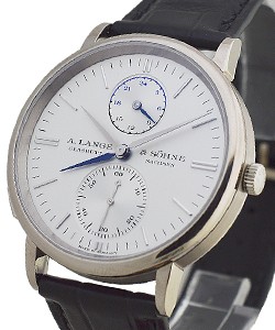 Saxonia Dual TIme Mens in White Gold On Black Crocodile Strap with Silver Dial - Silver Subdial