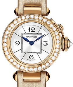 Miss Pasha with Diamond Bezel Rose Gold on Satin Strap with Silver Dial