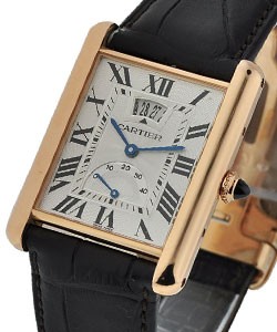 Tank Louis Cartier in Rose Gold with Large Date On Brown Leather Strap with Silver Dial