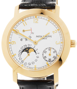 5055J Moon Phase and Power Reserve in Yellow Gold on Black Crocodile Leather  Strap with White Dial