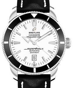 Superocean Heritage 46mm Men's in Steel Steel on Black Leather Strap with Silver Dial