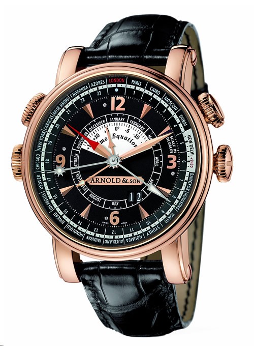 Hornet Worldtimer Men's Automatic in Rose Gold on Brown Leather Strap with Black Dial