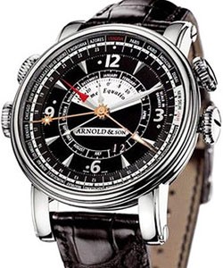 Hornet Worldtimer 47mm Automatic  in Steel on Black Crocodile Leather Strap with Black Dial