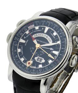 Hornet Worldtimer in Steel on Black Alligator Leather Strap with Black Dial