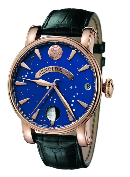 True Moon in Rose Gold on Black Leather Strap with Blue Dial