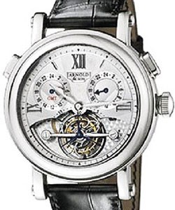 GMT II 41.5mm in White Gold on Black Crocodile Strap with Silver Roman Dial