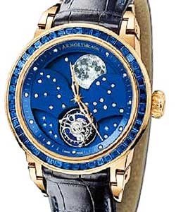 Grand Moon Tourbillon  in Rose Gold with Diamond Bezel on Black Crocodile Leather Strap with Blue Dial
