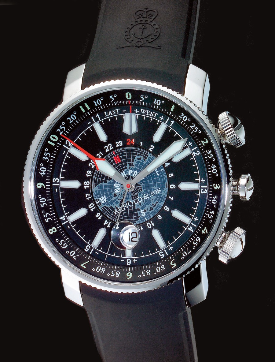 Longitude II Chronograph in Steel on Black Rubber Strap with Black Dial