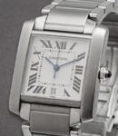 Tank Francaise Large Size in Steel on Steel Bracelet with Silver Dial