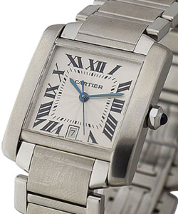 Tank Francaise Large Size in Steel on Steel Bracelet with Silver Dial