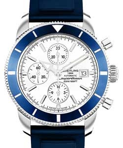 Superocean Heritage 46mm Chronograph Men's in Steel Steel on Blue Rubber Strap with Silver Dial
