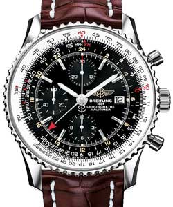 Navitimer World Chronograph Men's in Steel Steel on Brown Leather Strap with Black Dial