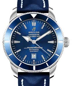 Superocean Heritage 46mm Men''s in Steel Steel on Blue Leather Strap with Blue Dial