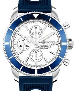 Superocean Heritage 46mm Chronograph Men''s in Steel Steel on Rubber Strap with Silver Dial and Blue Bezel