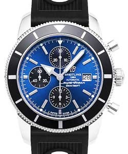 Superocean Heritage 46mm Chronograph in Steel Steel on Black Rubber Strap with Blue Dial and Black Bezel
