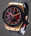 King Power Red Devil Manchester in Rose Gold with Black Ceramic Bezel on Black Rubber with Red Skeleton Dial