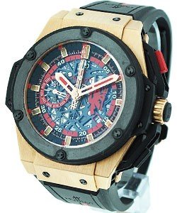King Power Red Devil Manchester in Rose Gold with Black Ceramic Bezel on Black Rubber with Red Skeleton Dial