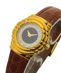 Tanagra in Yellow Gold  on Brown Strap with White and Lapis Dial