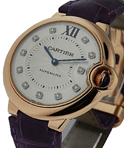Ballon Bleu de Cartier in Rose Gold with Diamond Dial on Purple Leather Strap with Silver Diamond Dial