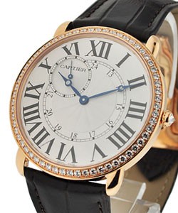 Ronde Louis Cartier in Rose Gold with Diamond Bezel on Black Crocodile Leather Strap with Silver Dial