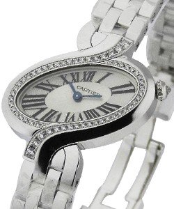 Delices de Cartier Small Size in White Gold with Diamond Bezel on Bracelet with White Roman Dial