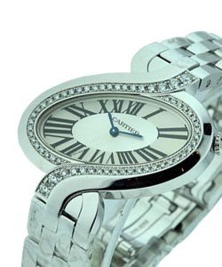 Delices de Cartier in White Gold with Diamond Bezel On White Gold Bracelet with Silver Dial